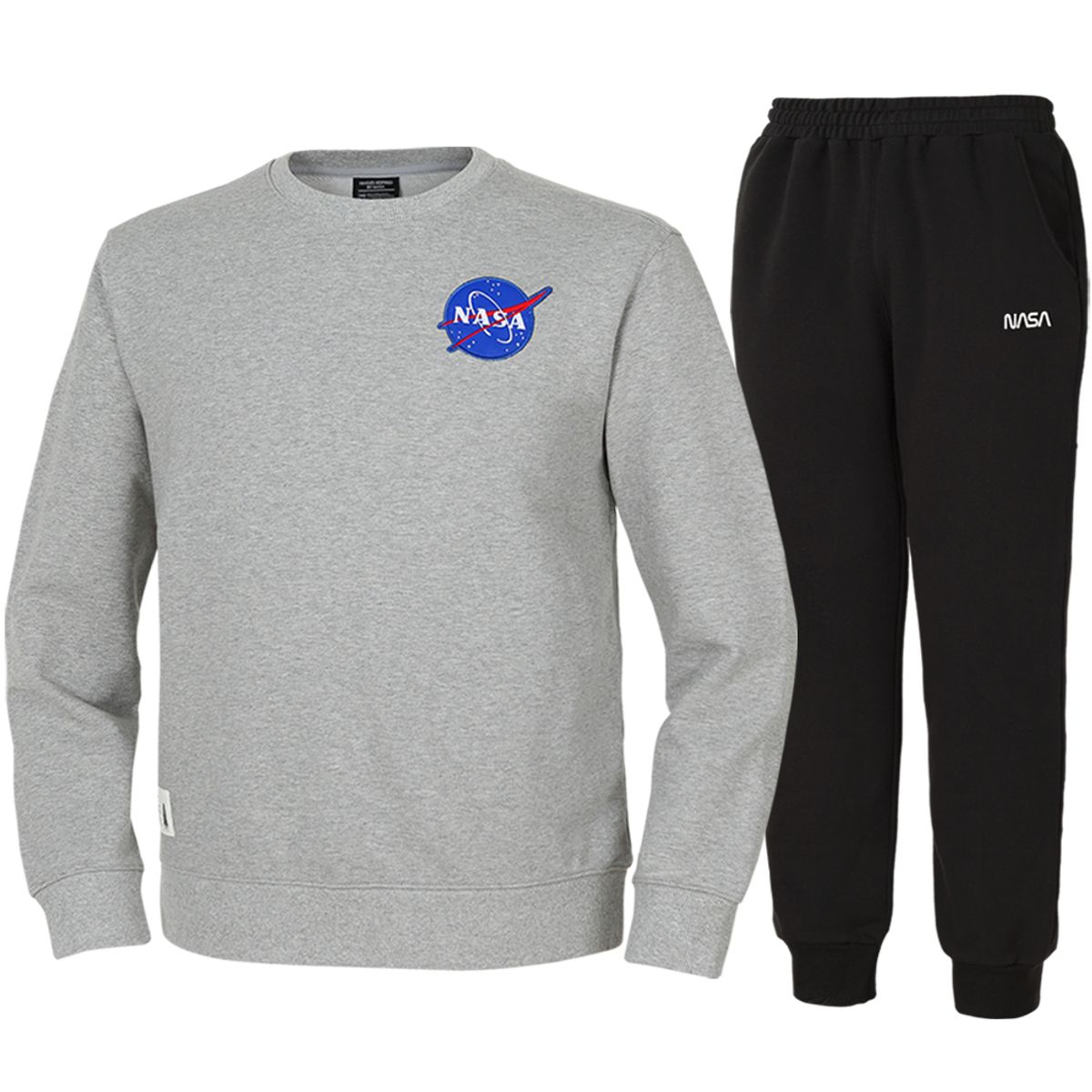 나사(NASA) 남녀공용 루즈핏 스웨트셔츠 와펜 맨투맨 +조거팬츠 상하세트 [라이트멜란지+블랙]