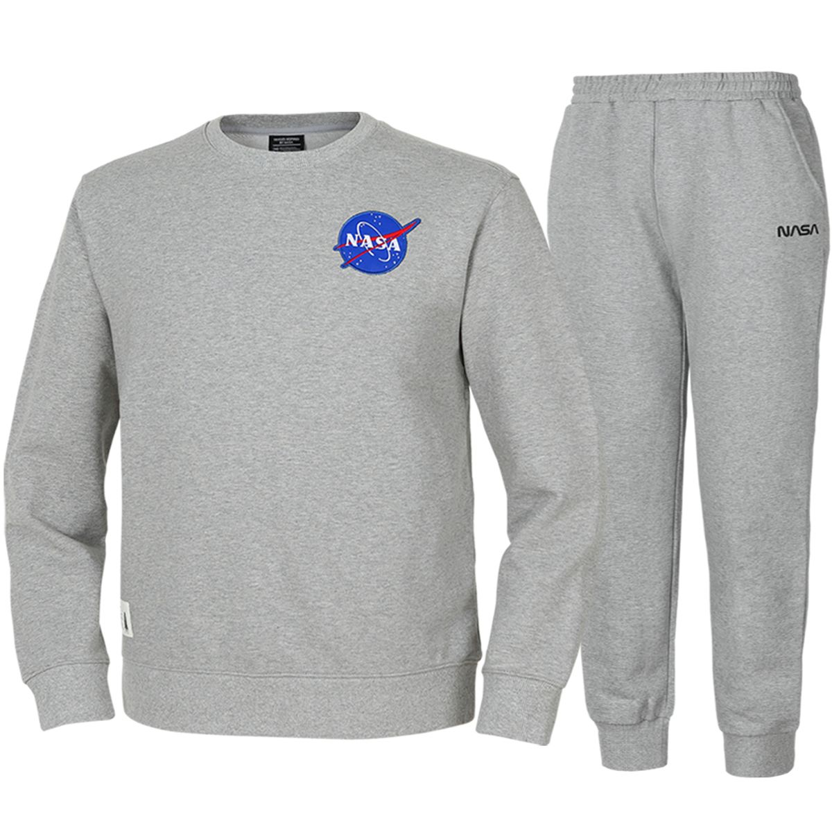 나사(NASA) 남녀공용 루즈핏 스웨트셔츠 와펜 맨투맨 +조거팬츠 상하세트 [라이트멜란지]