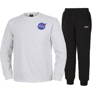 남녀공용 루즈핏 스웨트셔츠 와펜 맨투맨 +조거팬츠 상하세트 [멜란지화이트+블랙]