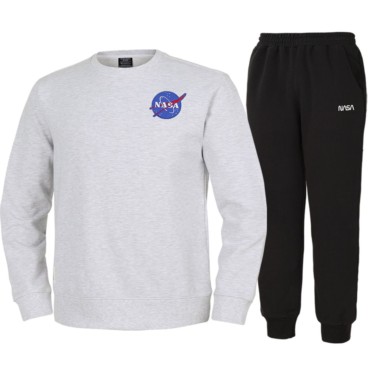 나사(NASA) 남녀공용 루즈핏 스웨트셔츠 와펜 맨투맨 +조거팬츠 상하세트 [멜란지화이트+블랙]