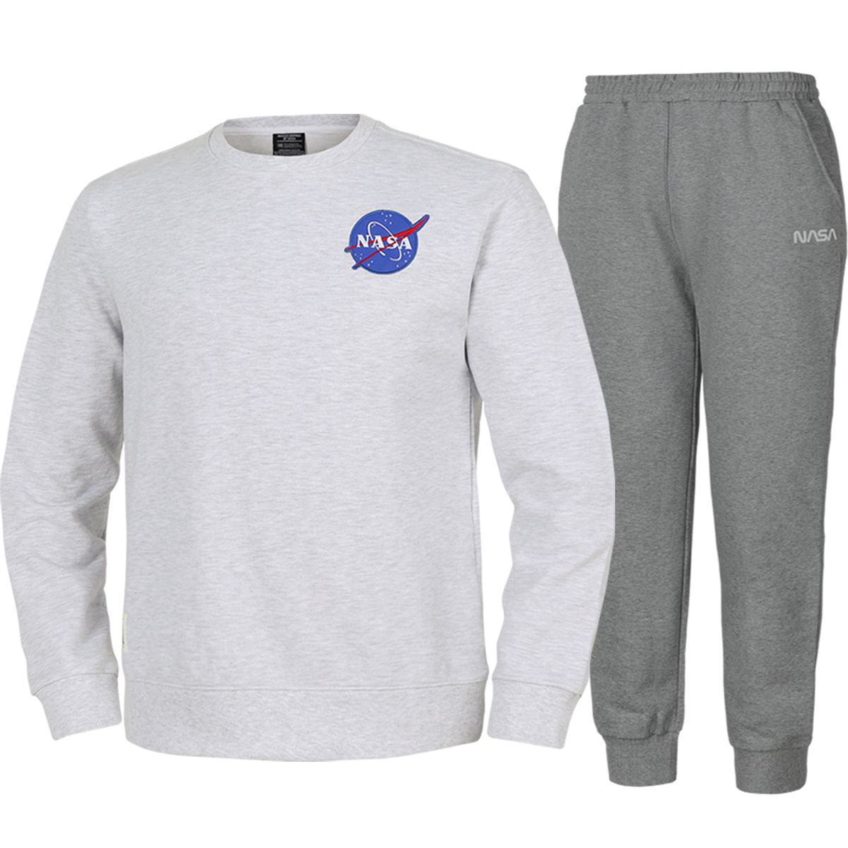 나사(NASA) 남녀공용 루즈핏 스웨트셔츠 와펜 맨투맨 +조거팬츠 상하세트 [멜란지화이트+멜란지그레이]