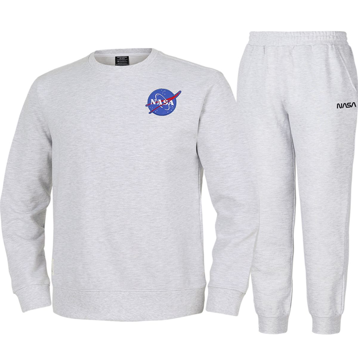 나사(NASA) 남녀공용 루즈핏 스웨트셔츠 와펜 맨투맨 +조거팬츠 상하세트 [멜란지화이트]