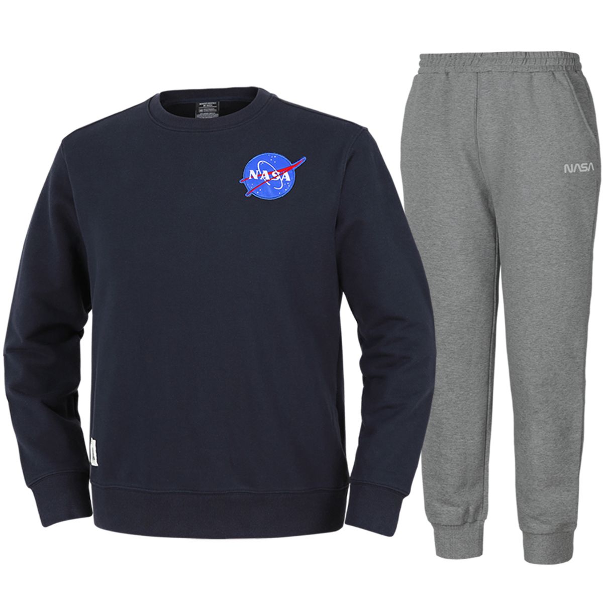 나사(NASA) 남녀공용 루즈핏 스웨트셔츠 와펜 맨투맨 +조거팬츠 상하세트 [네이비+멜란지그레이]