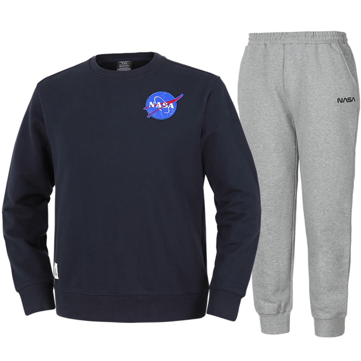 나사(NASA) 남녀공용 루즈핏 스웨트셔츠 와펜 맨투맨 +조거팬츠 상하세트 [네이비+라이트멜란지]
