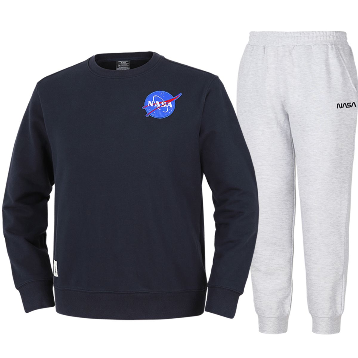 나사(NASA) 남녀공용 루즈핏 스웨트셔츠 와펜 맨투맨 +조거팬츠 상하세트 [네이비+멜란지화이트]
