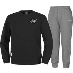 남녀공용 루즈핏 스웨트셔츠 와펜 맨투맨 +조거팬츠 상하세트 [블랙+멜란지그레이]