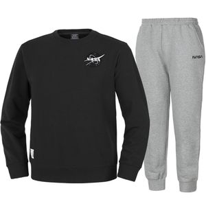 남녀공용 루즈핏 스웨트셔츠 와펜 맨투맨 +조거팬츠 상하세트 [블랙+라이트멜란지]