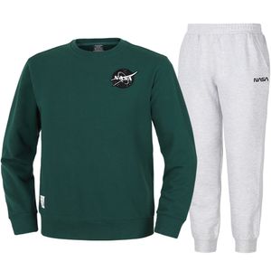 남녀공용 루즈핏 스웨트셔츠 와펜 맨투맨 +조거팬츠 상하세트 [그린+멜란지화이트]