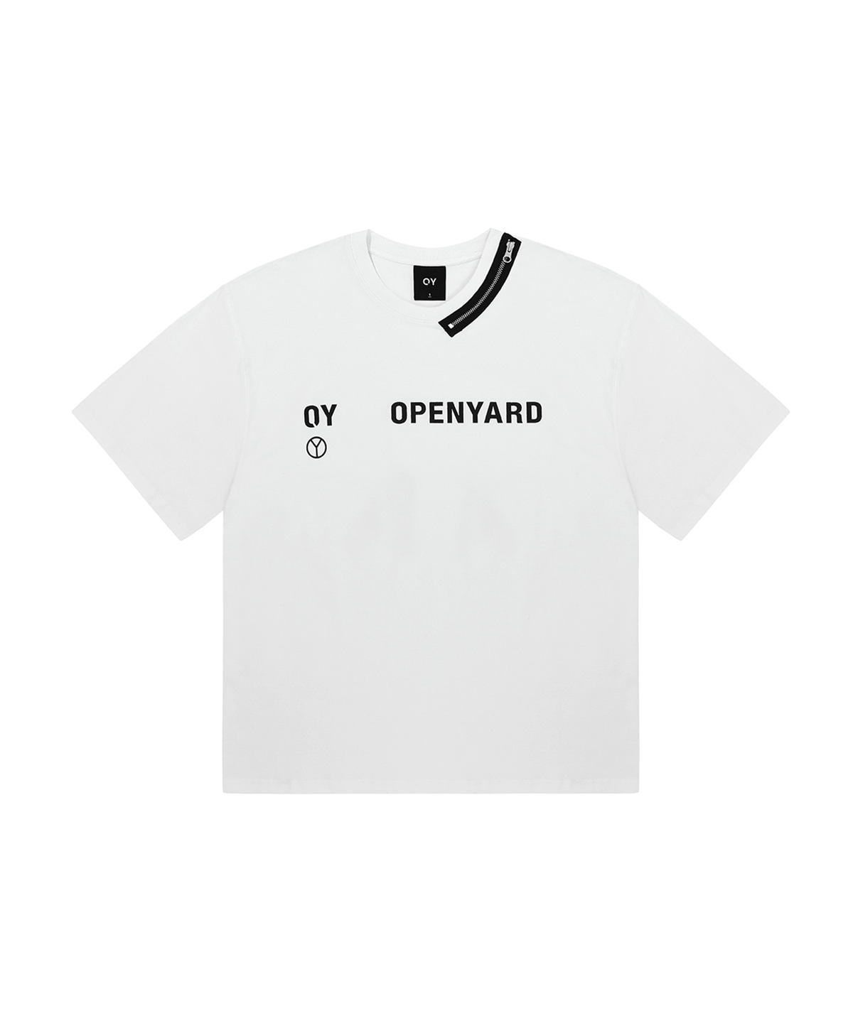 오픈야드(오와이)(OPENYARD(OY)) ROUND NECK ZIPPER LOGO T-WHITE