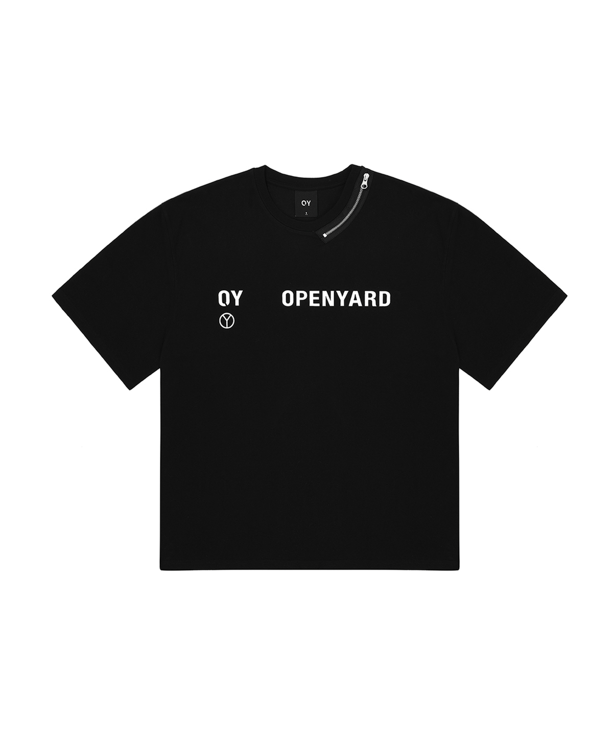 오픈야드(오와이)(OPENYARD(OY)) ROUND NECK ZIPPER LOGO T-BLACK