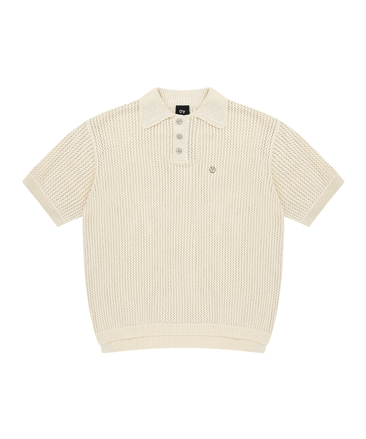 오픈야드(오와이)(OPENYARD(OY)) METAL LOGO NET HALF POLO KNIT-IVORY