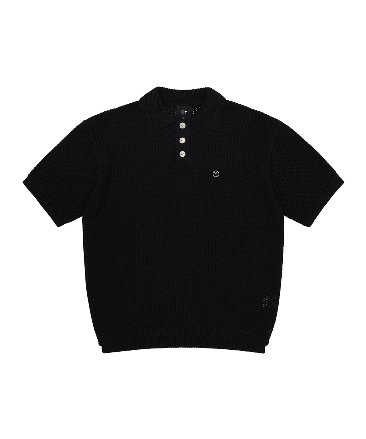 오픈야드(오와이)(OPENYARD(OY)) METAL LOGO NET HALF POLO KNIT-BLACK