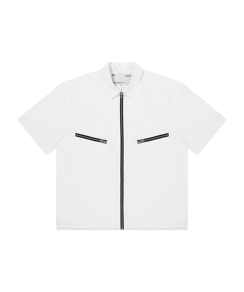 V ZIPPER POCKETS HALF SHIRTS-WHITE
