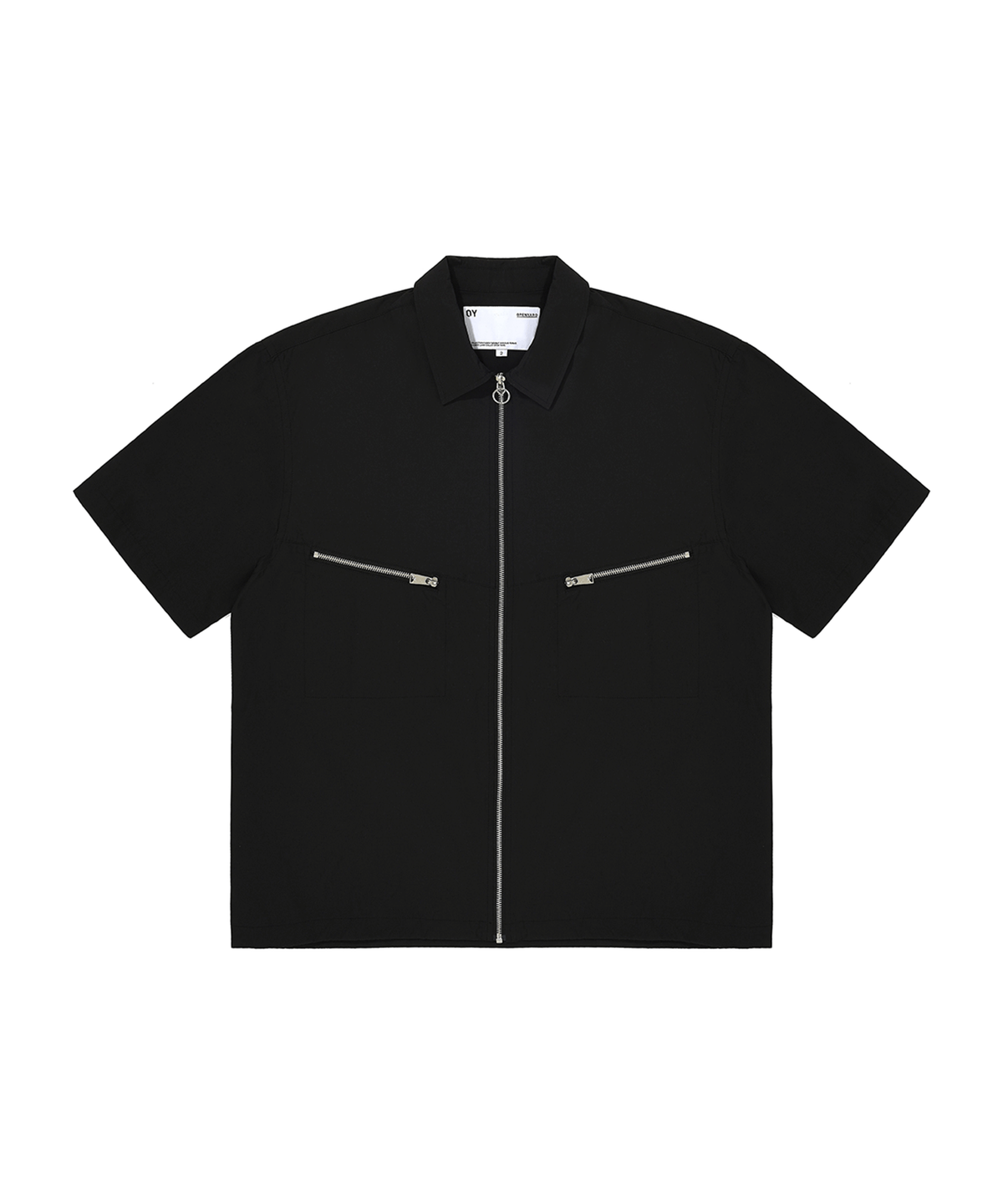 오픈야드(오와이)(OPENYARD(OY)) V ZIPPER POCKETS HALF SHIRTS-BLACK
