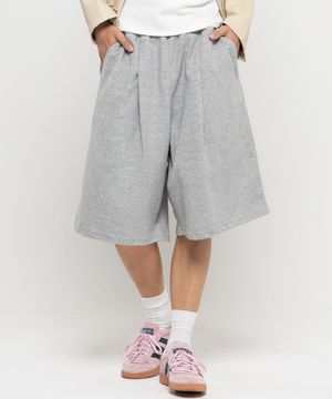 포인트 로고 엠보 원턱 스웨트 반바지 버뮤다 팬츠 [그레이]