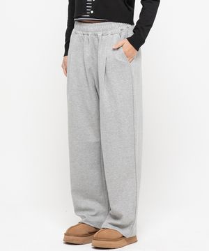 포인트 로고 핀턱 와이드 스웨트 팬츠 [그레이]