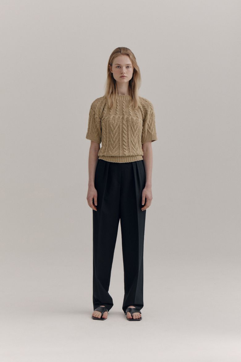 Slim pintuck slacks (Navy)