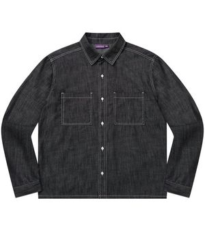 [여름][논페이드] 투 포켓 데님 워크 셔츠 긴팔 - 블랙