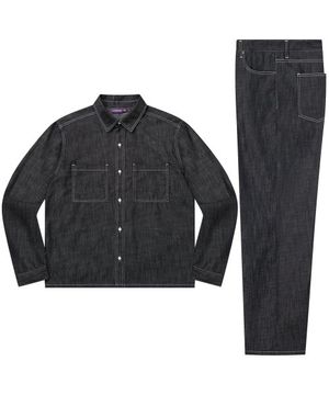 [SET][여름][논페이드] 데님 워크 셔츠 긴팔 셋업 ver.1 - 블랙