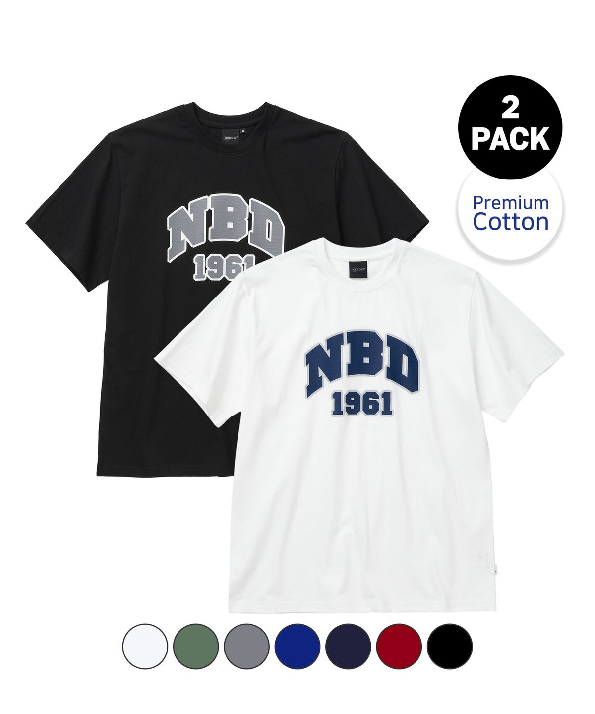 네이키드블러드(NAKEDBLOOD) [2PACK] NBD 클래식 로고 반팔 티셔츠 - 10 COLOR