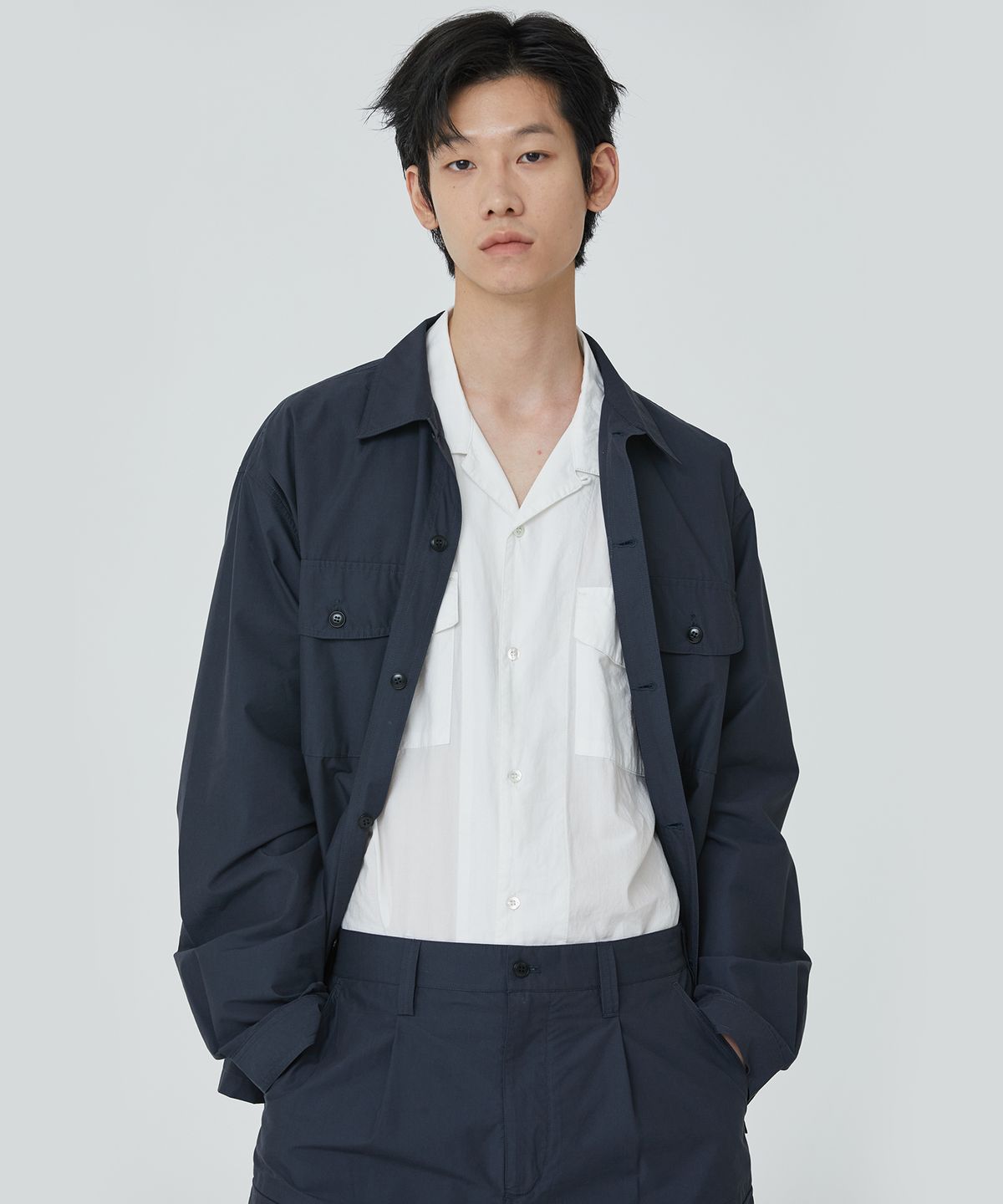 퍼블릭피겨(PUBLICFIGURE) 샴브레이 셔츠 자켓_네이비