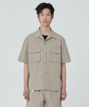 패치 포켓 코튼 헤링본 셔츠_베이지