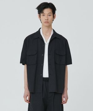 패치 포켓 코튼 헤링본 셔츠_블랙