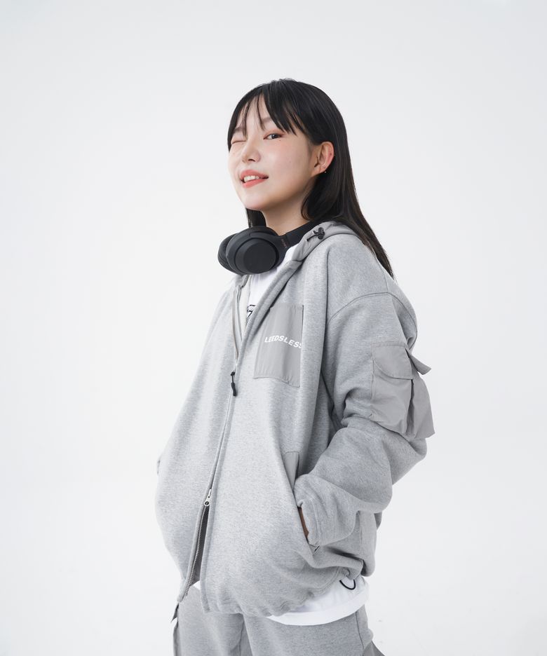 leedsless space cargo hood zip-up 리즈리스 스페이스 카고 후드집업 [gray]