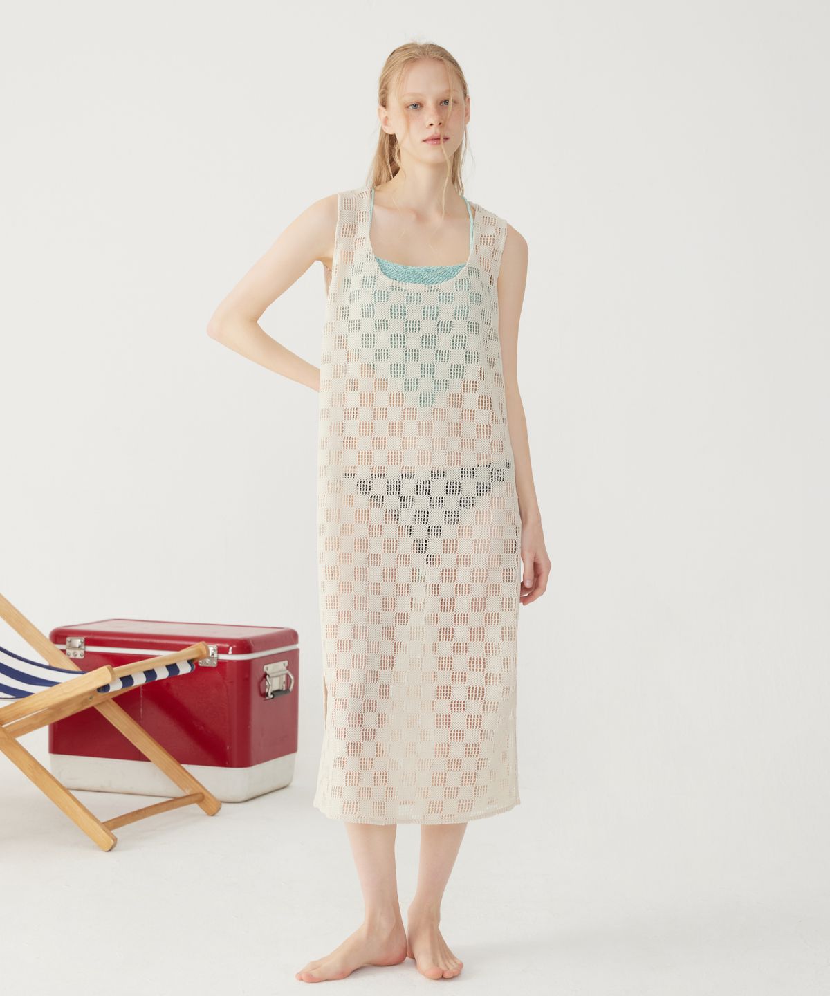 꾸아페(QUAFE) [S/S ver.] NETTING KNIT ONEPIECE_Beige