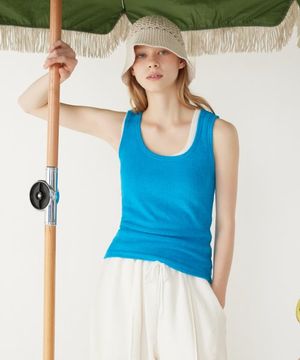 TERRY SQUARE NECK SLEEVELESS_Aqua Blue