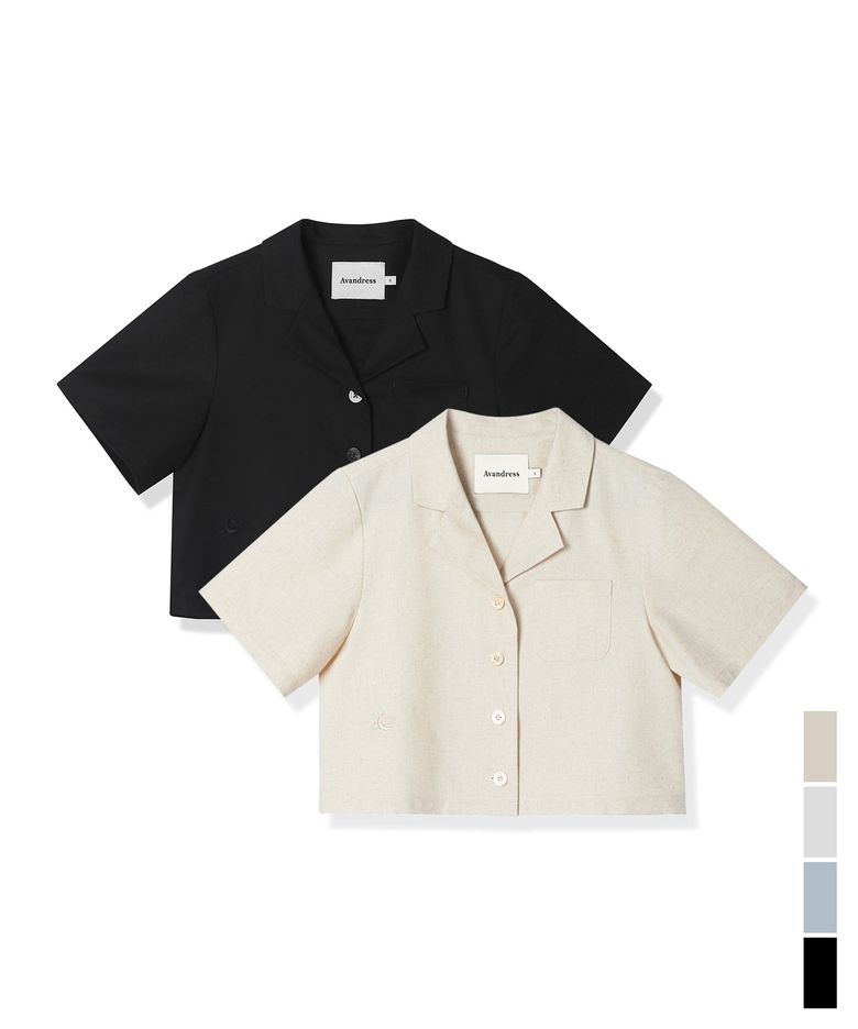 French Linen Like Slim Crop shirt - 4COL