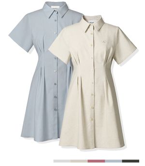 French Linen Like Slim Shirt Dress - 5COL