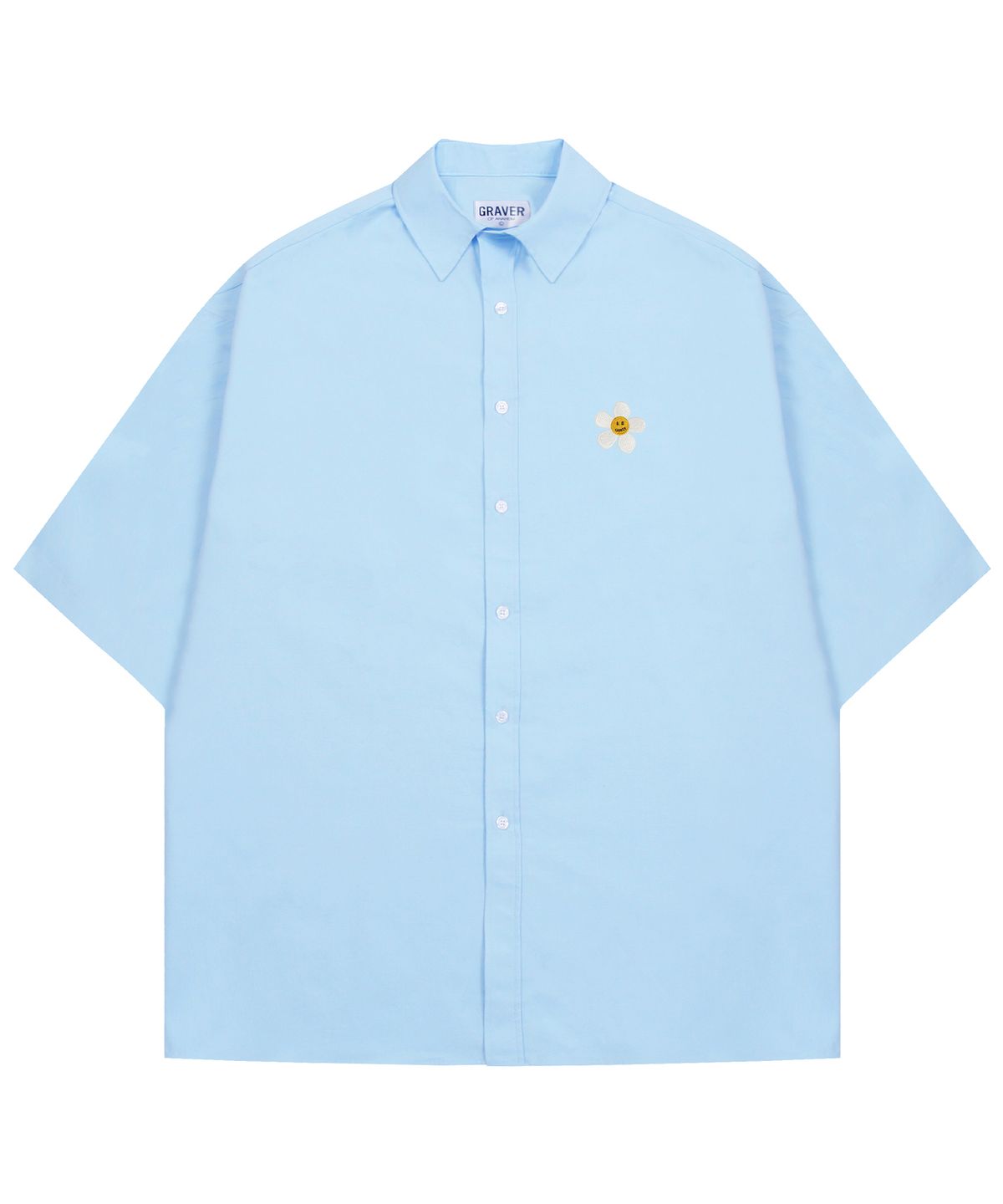 그레이버(GRAVER) [UNISEX]플라워도트 자수 오버핏 반팔셔츠_스카이블루