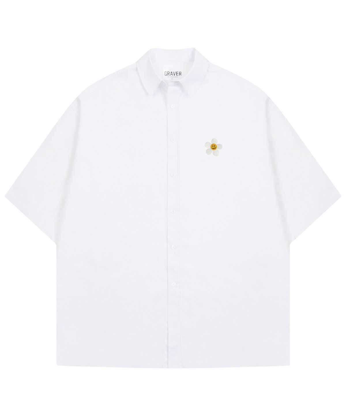 그레이버(GRAVER) [UNISEX]플라워도트 자수 오버핏 반팔셔츠_화이트
