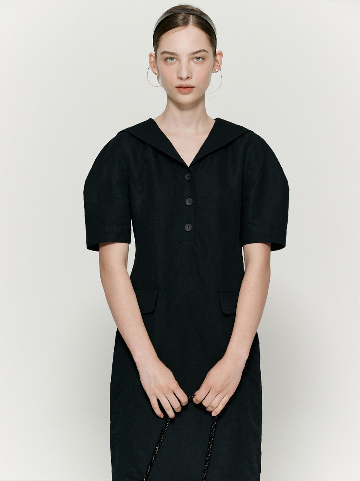 비뮤즈맨션(BEMUSE MANSION) Linen sailor collar dress - Black