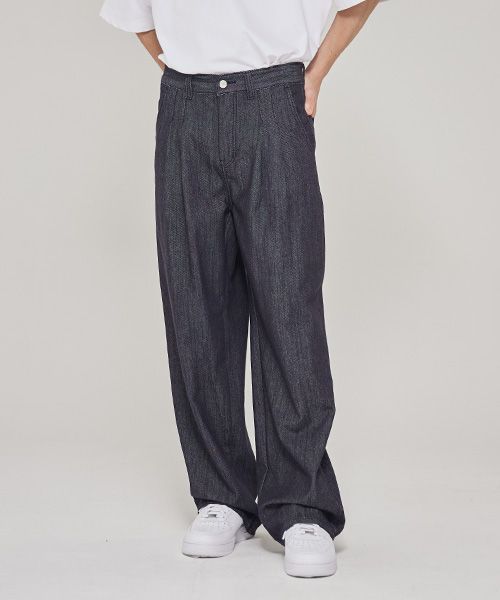 MUSINSA | DEEP SENSE Double Pleat Wide Fit Tapered Denim D302 - Blue