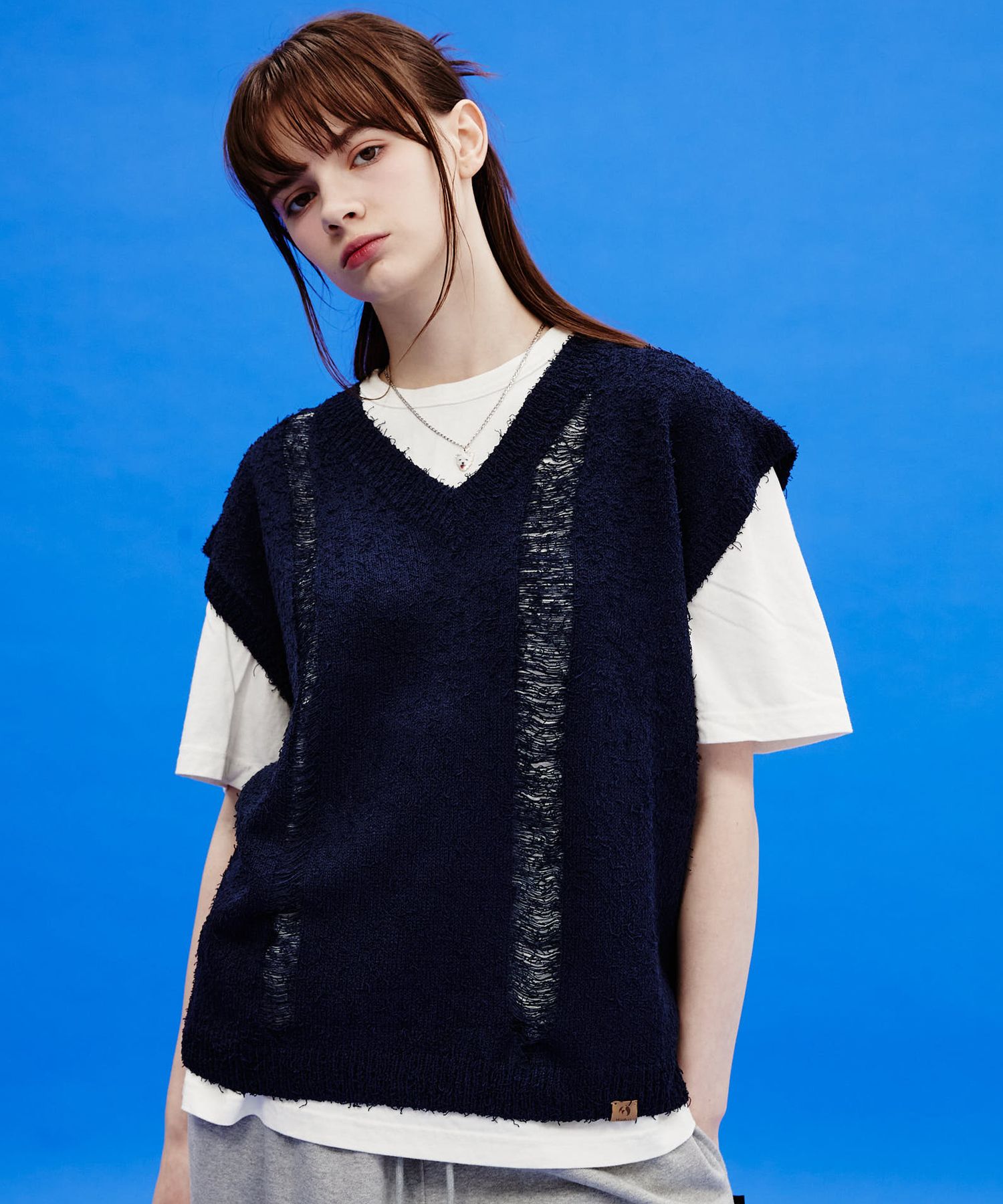 さらに100円引き◆WAI KEI◆Skashi v neck vest MUSINSA公式 | WAI KEI scasi v-neck vest navy