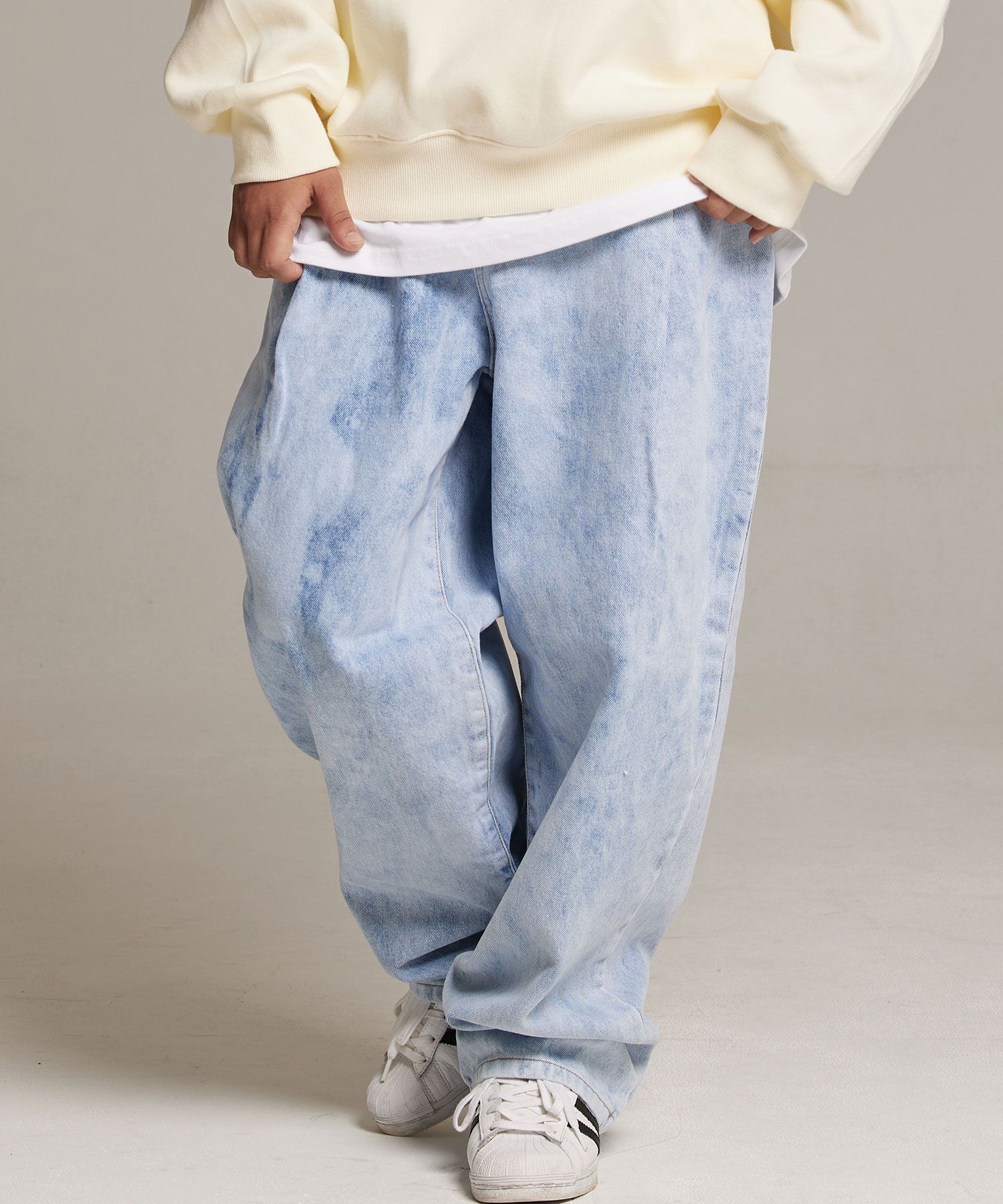 MUSINSA | PHILIPPAKER Blue base one tuck loose fit denim pants tie dye blue