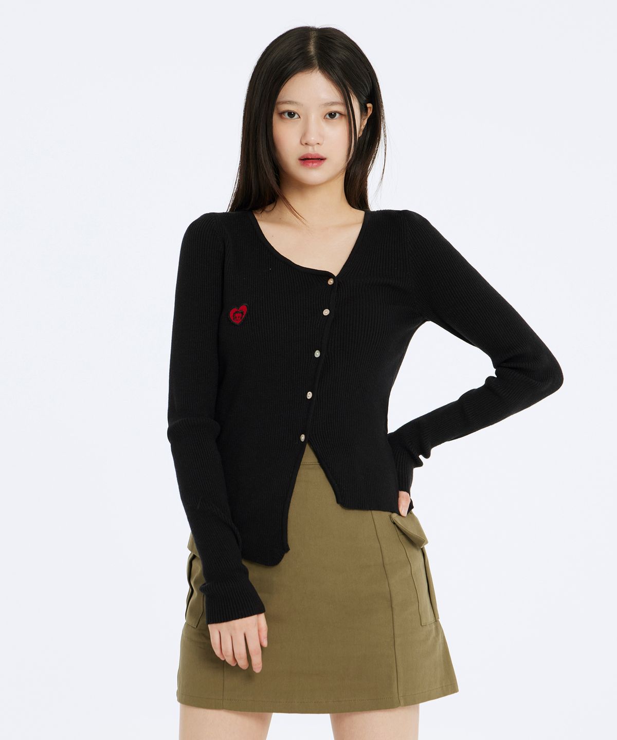 캔버스(CNVS) 베티붑 언발란스 사선 가디건_블랙