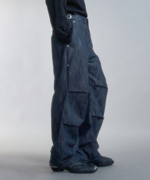 파라슈트 비조 curved 와이드 데님팬츠 - 러프인디고