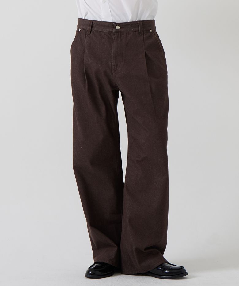 [Pluto Wide Pintuck Denim - BROWN]플루토 와이드 핀 턱 데님 - BROWN
