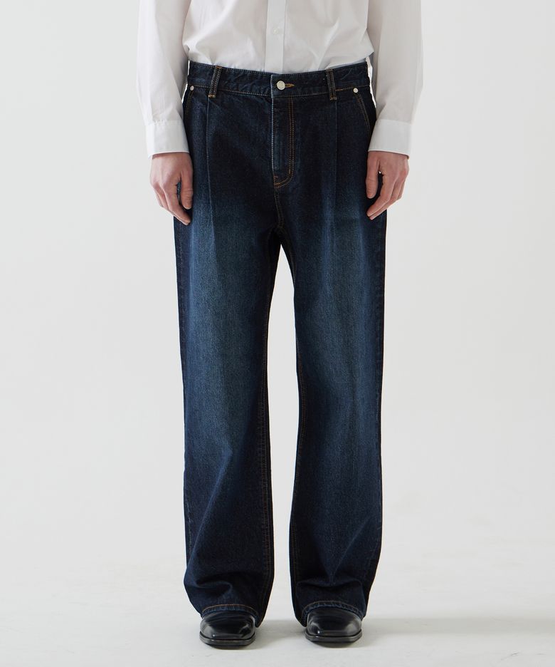 [Saturn Wide Washed Pintuck Denim - DEEP INDIGO]새턴 와이드 워싱 핀 턱 데님- DEEP INDIGO