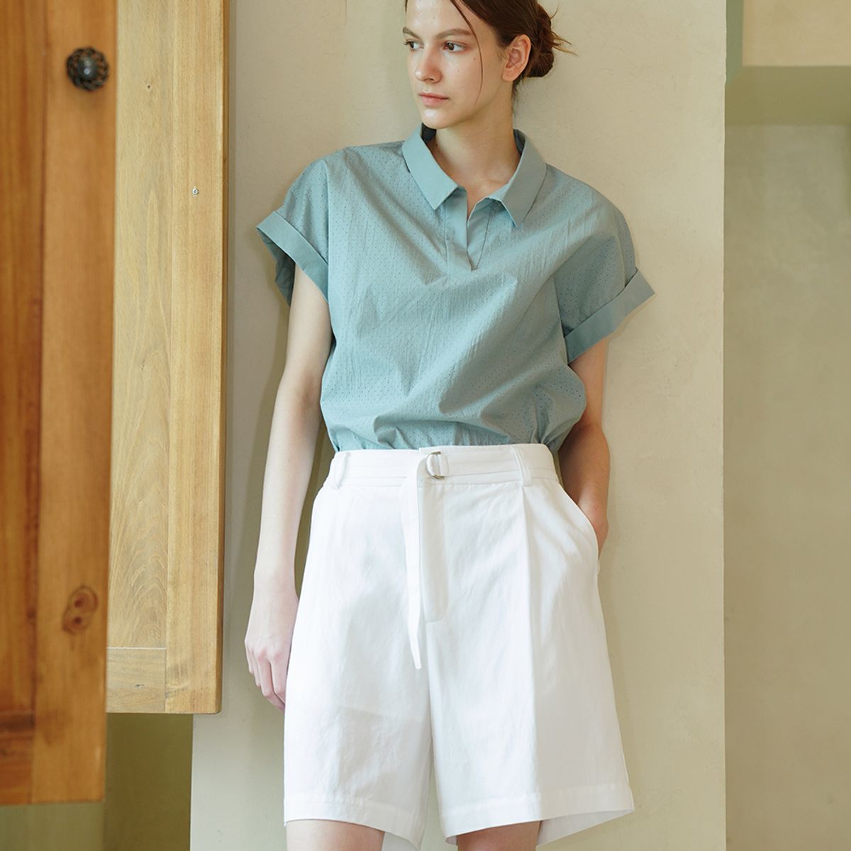 아쿠드(ACUD) Linen Pintuck Detail Short Pants _ White