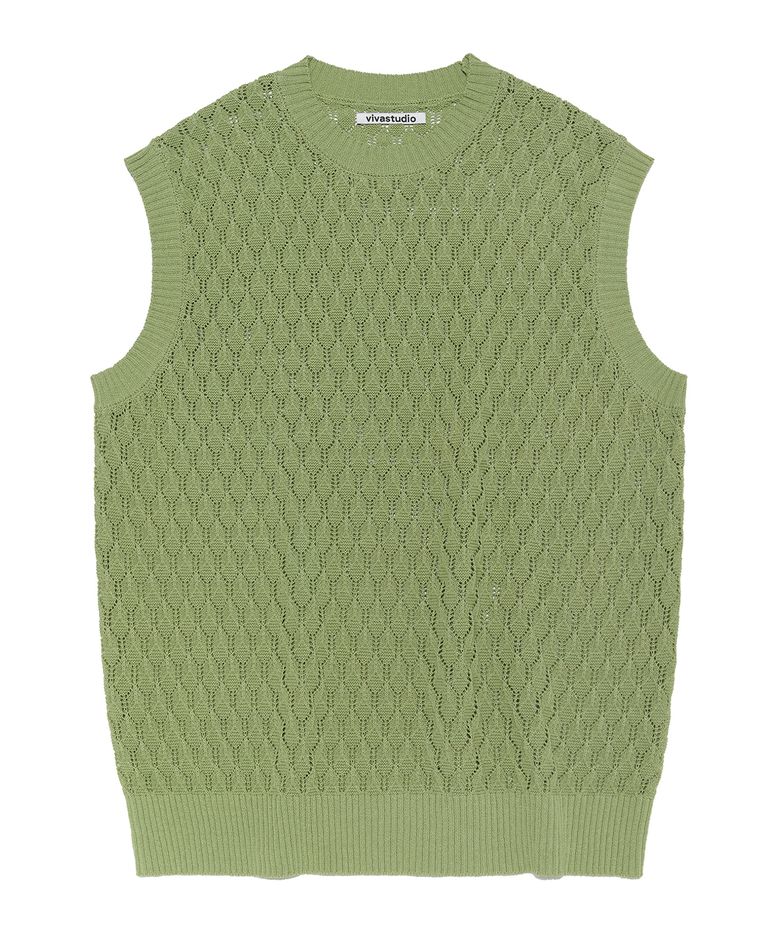 TREE BARK KNIT VEST [LIGHT GREEN]