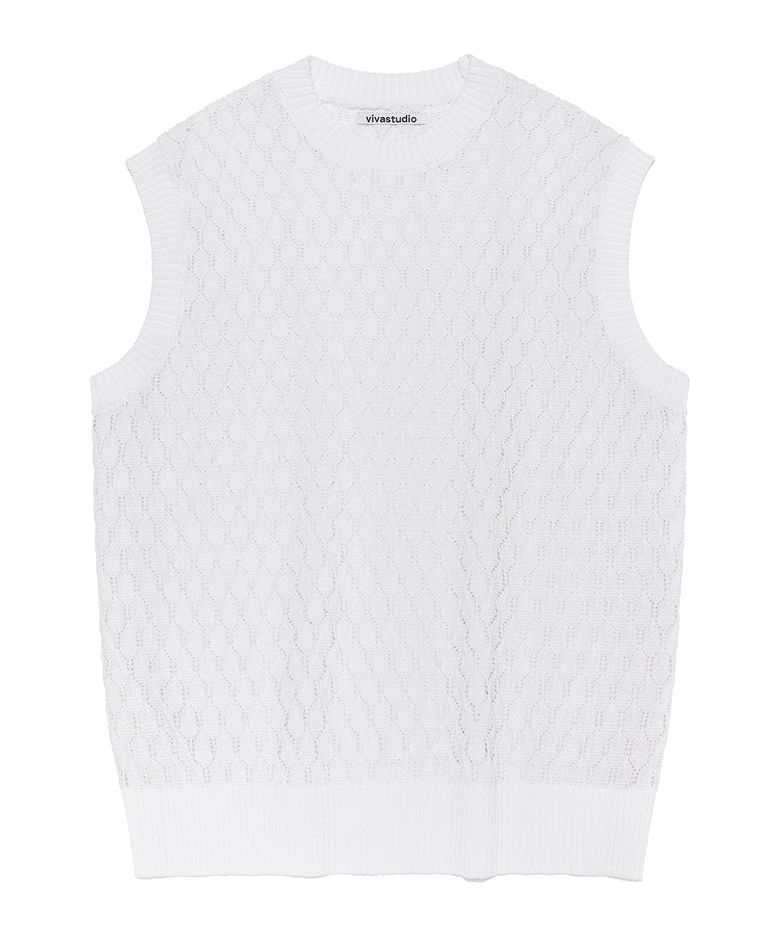 TREE BARK KNIT VEST [OFF WHITE]