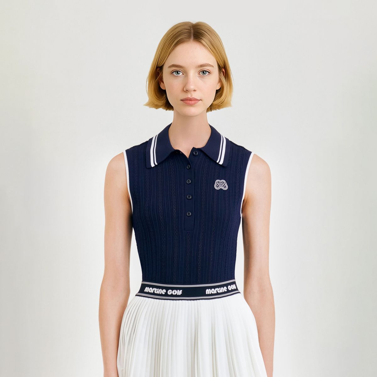 마틴골프(MARTINE GOLF) Sleeveless Collar Sweater_Navy