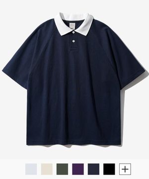 더블코튼 투톤 카라 반팔 티셔츠 네이비 SJST1412