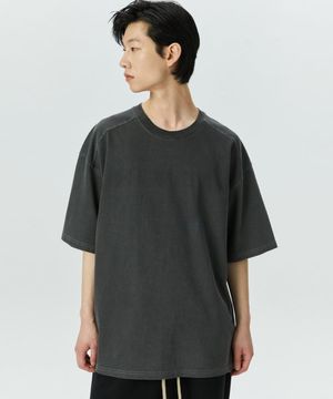 Edition1. 숄더 컷 피그먼트 반팔 티셔츠 (다크 그레이)