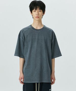 Edition1. 숄더 컷 피그먼트 반팔 티셔츠 (다크 네이비)