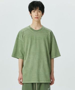 Edition1. 숄더 컷 피그먼트 반팔 티셔츠 (카키)